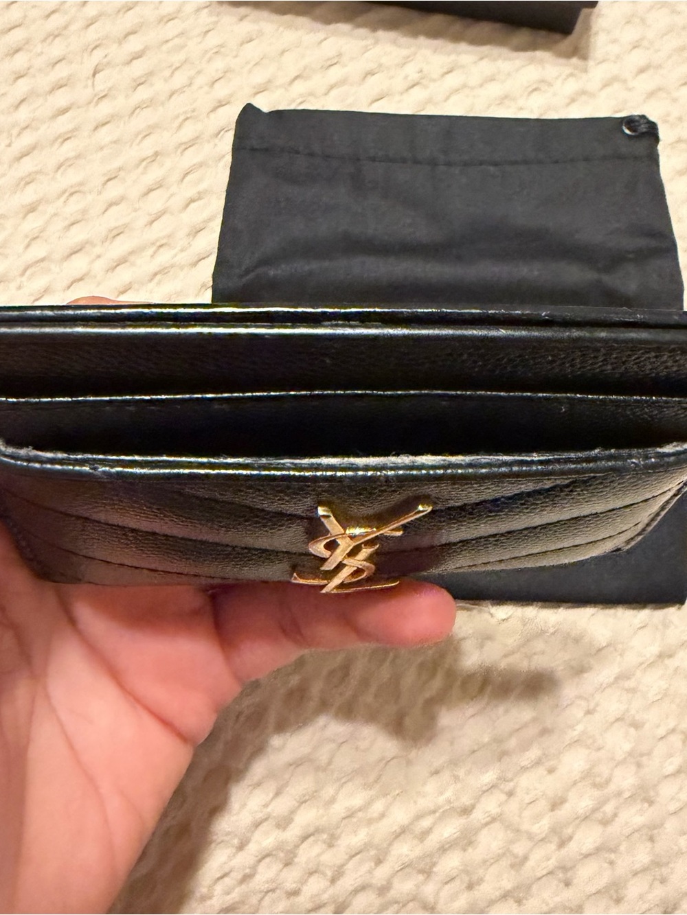Saint Laurent Black Leather YSL Gold-Logo Card Case - Picture 5 of 10